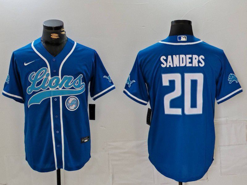 Men Detroit Lions 20 Sanders Blue Second generation joint name 2024 Nike Limited NFL Jersey style 5